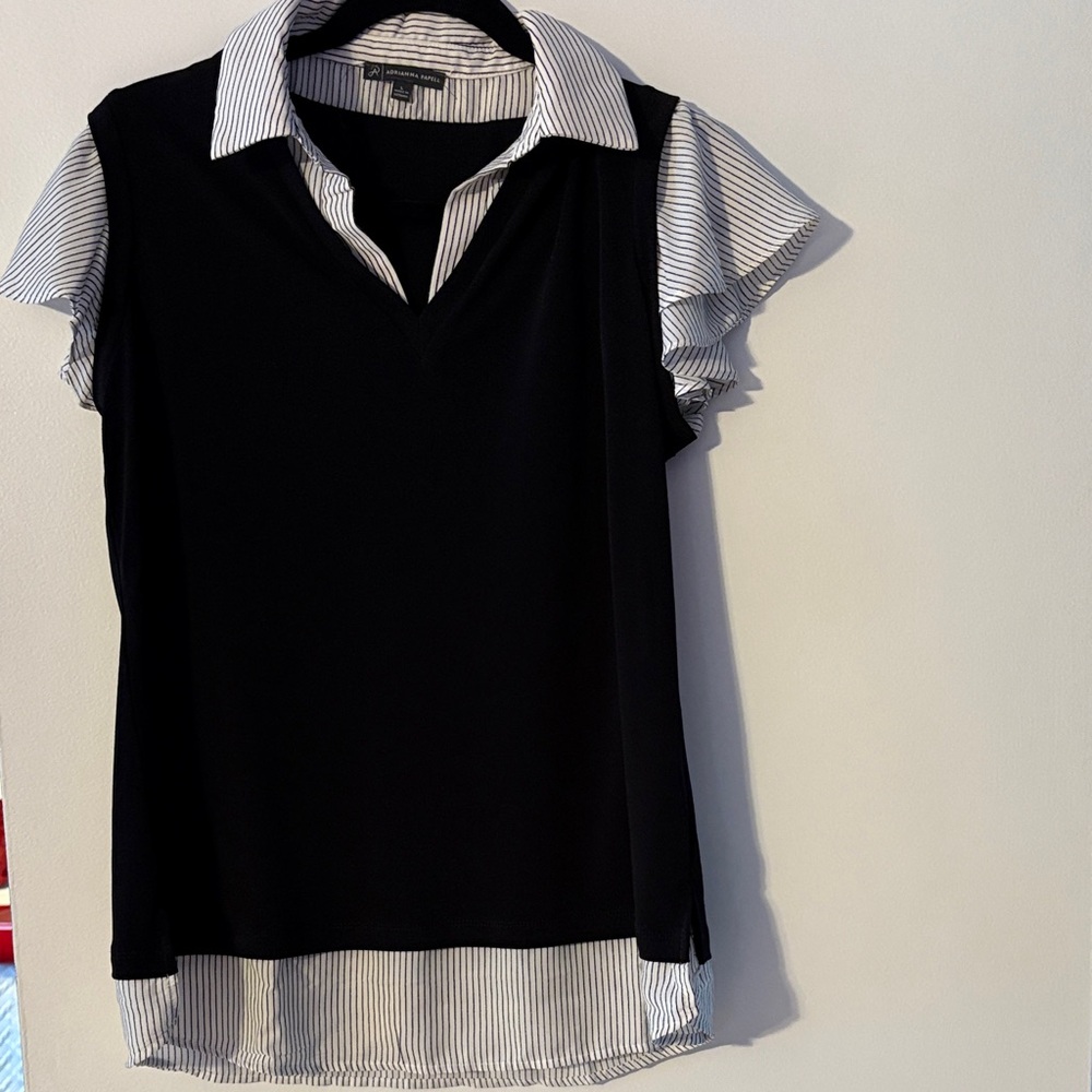 Adrianna Papell Black and White Layered Blouse